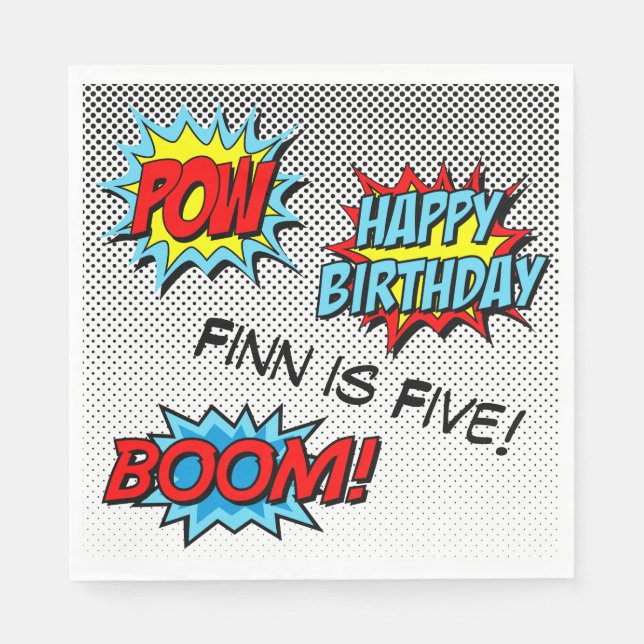 Superhero Custom Napkins - Word Art Birthday (Front)