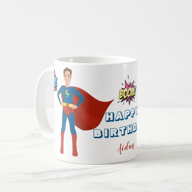 Superhero Custom Photo Birthday  Coffee Mug (Front Left)