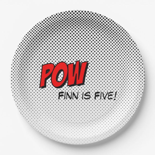 Superhero Customisable Paper Plate - POW Red (Front)