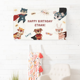 Superhero Cute Animals Kids Birthday Banner