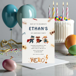 Superhero Cute Animals Kids Birthday Invitation