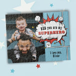 Superhero Dad Comic Speech Bubble Photo  Jigsaw Puzzle<br><div class="desc">Superhero Dad Comic Speech Bubble Photo Puzzle. Add your photo and customise the message and name. Fun and sweet keepsake for the best dad.</div>