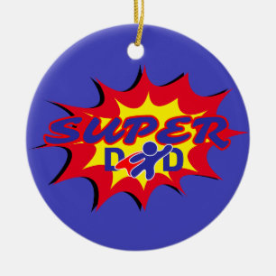 Superhero dad father's day comic ceramic tree decoration