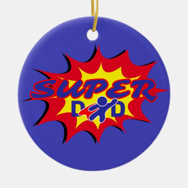 Superhero dad father's day comic  ceramic tree decoration (Front)