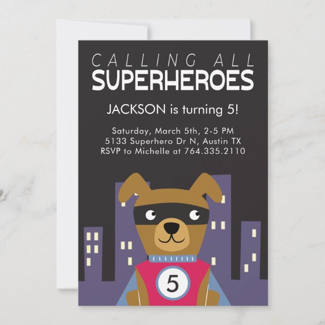 Superhero Dog Birthday Party Invitation (Front)