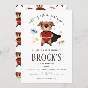 Superhero Dog Birthday Puppy Pawty  Invitation