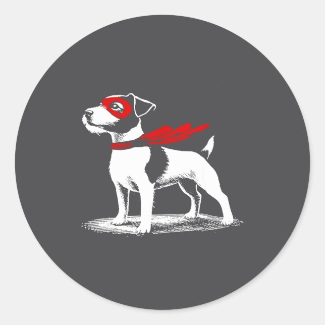 Superhero Dog Cape Illustration Funny Loyal Pet He Classic Round Sticker (Front)