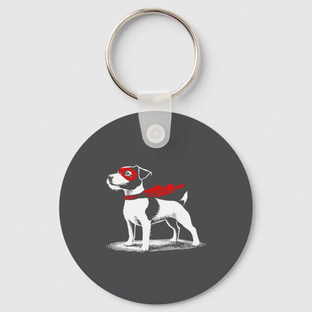 Superhero Dog Cape Illustration Funny Loyal Pet He Key Ring (Front)