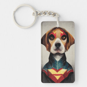 Superhero Dog Portrait   Beagle Key Ring