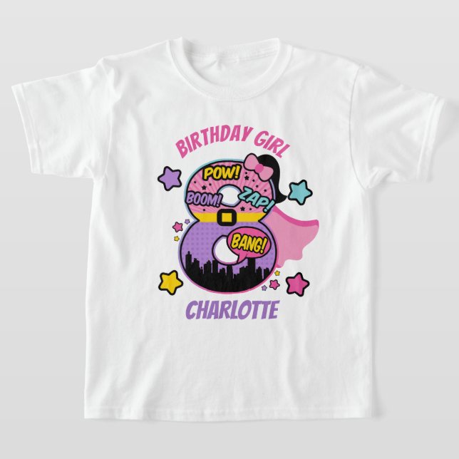 Superhero Eight Birthday Girl 8th Super Girl T-Shirt (Laydown)