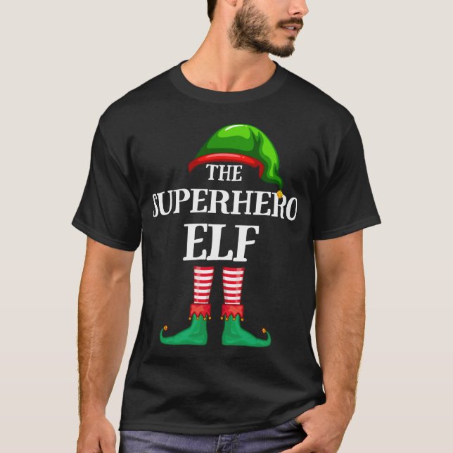 Superhero Elf Matching Family Christmas Pajama T-Shirt (Front)