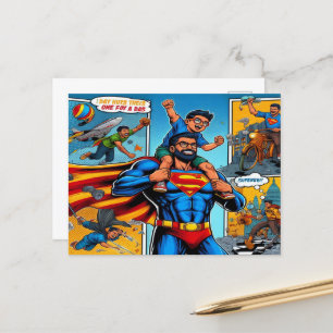 Superhero Fathers comic book-style Holiday Postcard