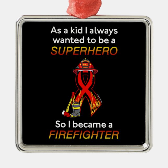 SUPERHERO...Firefighter Metal Tree Decoration (Front)