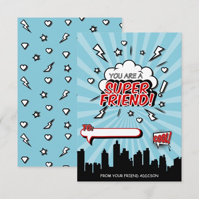Superhero Friend Comic Classroom Valentine Card (Front/Back)