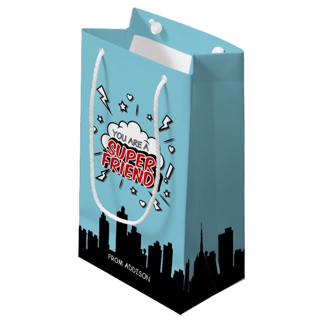Superhero Friend Comic Valentine Gift Bag (Front Angled)