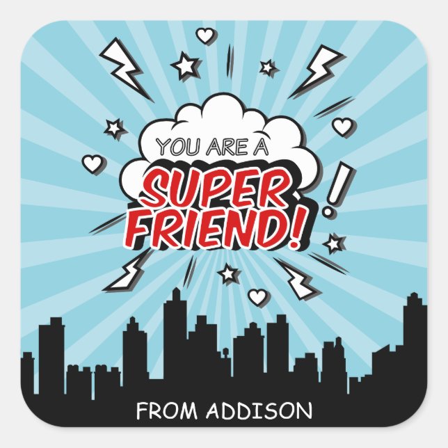 Superhero Friend Comic Valentine Stickers (Front)