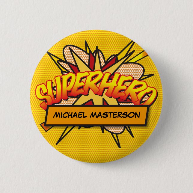 SUPERHERO Fun Modern Comic Book Personalised 6 Cm Round Badge (Front)