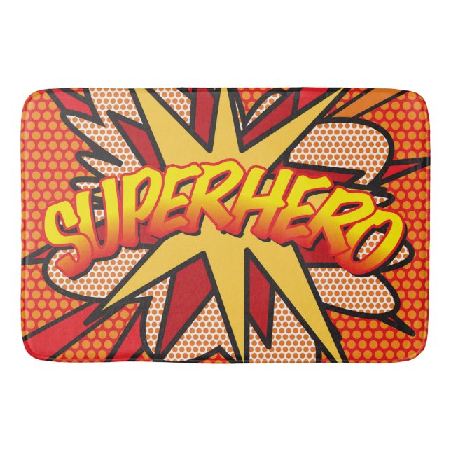 SUPERHERO Fun Retro Comic Book Pop Art Bath Mat (Front)