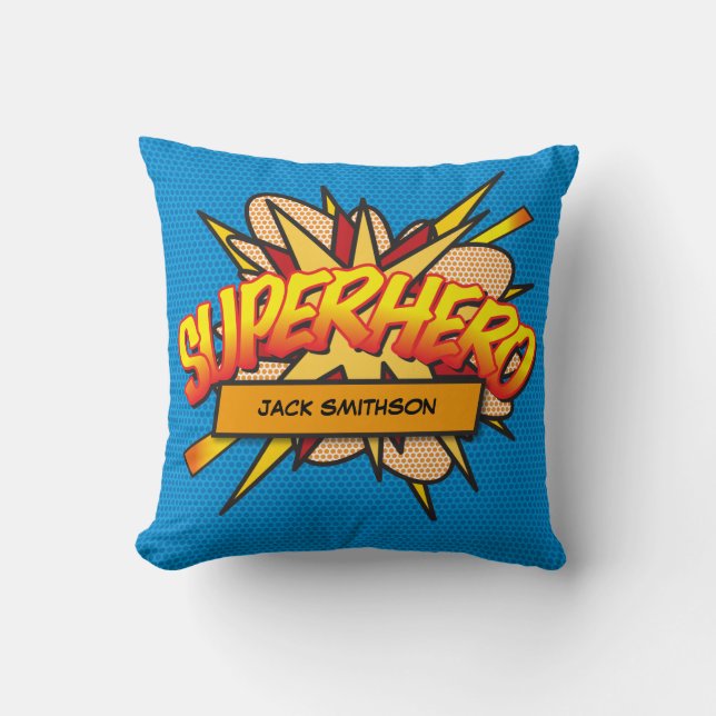 SUPERHERO Fun Retro Comic Book Pop Art Cushion (Front)