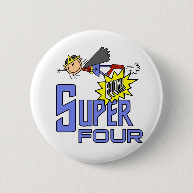 Superhero Girl 4th Birthday Tshirts and Gifts 6 Cm Round Badge (Front)