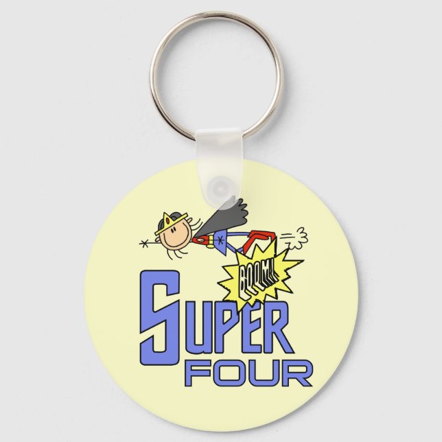 Superhero Girl 4th Birthday Tshirts and Gifts Key Ring (Front)