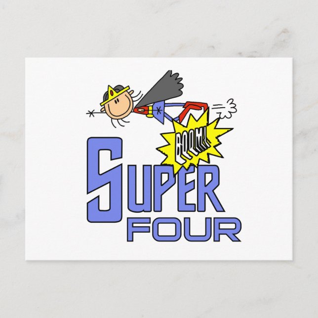 Superhero Girl 4th Birthday Tshirts and Gifts Postcard (Front)