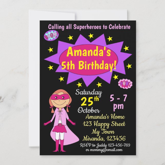 Superhero Girl Birthday Invitation (Front)