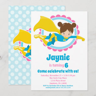 Superhero Girl - Brunette Birthday Party Invitation