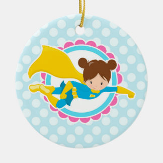 Superhero Girl - Cute Flying Hero In Cape Ceramic Tree Decoration