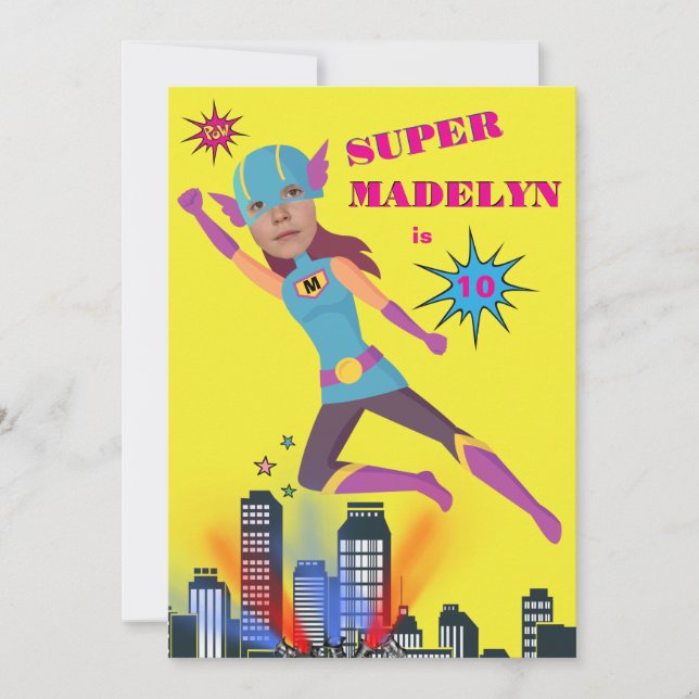 Superhero Girl Fantastic Sensational Birthday Invitation (Front)