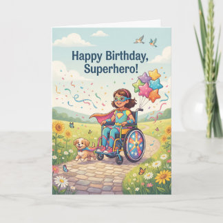 Superhero Girl in Wheelchair Mid-Century Card