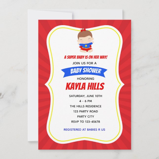 Superhero Girl Invitations Baby Shower / Birthday (Front)