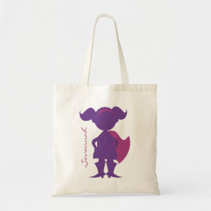 Superhero Girl Silhouette Personalised Purple Tote Bag