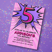Superhero Girl's 5th Birthday Invitation
