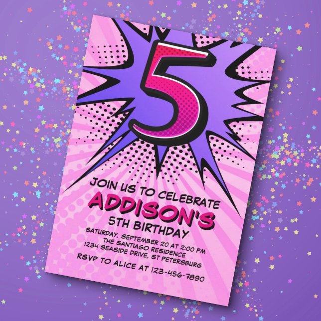 Superhero Girl's 5th Birthday Invitation (Creator Uploaded)