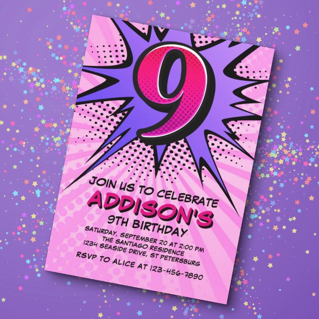 Superhero Girl's 9th Birthday Invitation (Creator Uploaded)