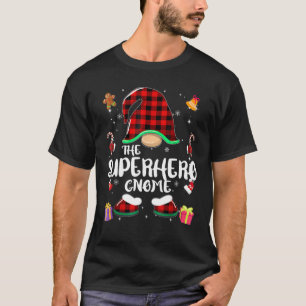 Superhero Gnome Buffalo Plaid Red Matching Family T-Shirt