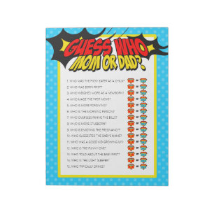 Superhero Guess Who Baby Shower Game Pack Notepad