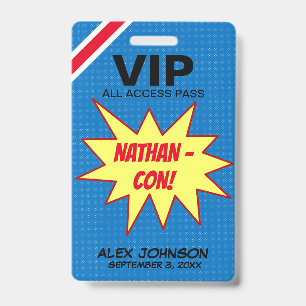 Superhero Hero Con VIP Pass Party Favour ID Badge