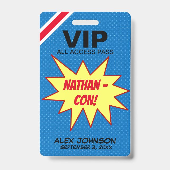 Superhero Hero Con VIP Pass Party Favour ID Badge (Front)