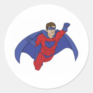 Superhero Illustration Classic Round Sticker