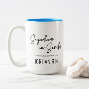 Superhero in Scrubs Personalised Thank you Nurse Two-Tone Coffee Mug