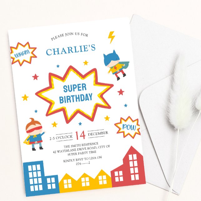 Superhero Kids Birthday Party Invitation (Creator Uploaded)
