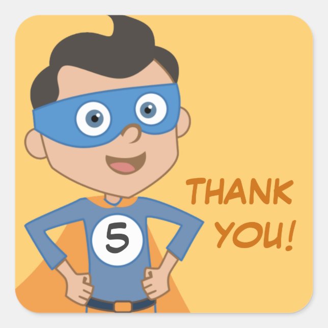 Superhero Kids Birthday Party Thank You Stickers (Front)