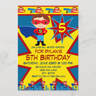 Superhero Kids Boys Birthday Party Invitation Blue