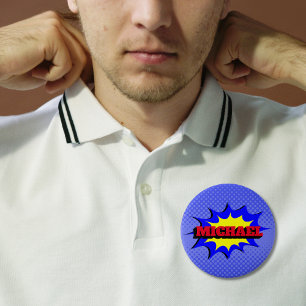 Superhero Kids Comic Book Personalised Name 10 Cm Round Badge