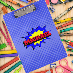 Superhero Kids Comic Book Personalised Name Clipboard