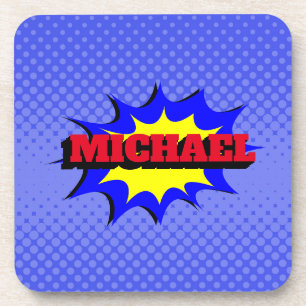 Superhero Kids Comic Book Personalised Name Coaster
