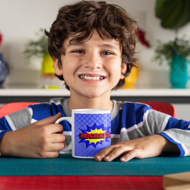 Superhero Kids Comic Book Personalised Name Coffee Mug (Creator Uploaded)