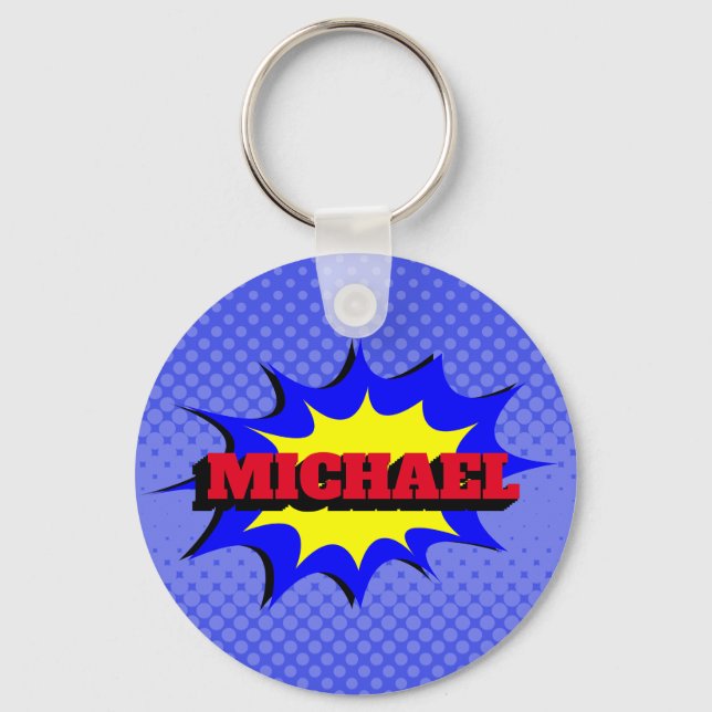 Superhero kids comic book personalised name   key ring (Front)